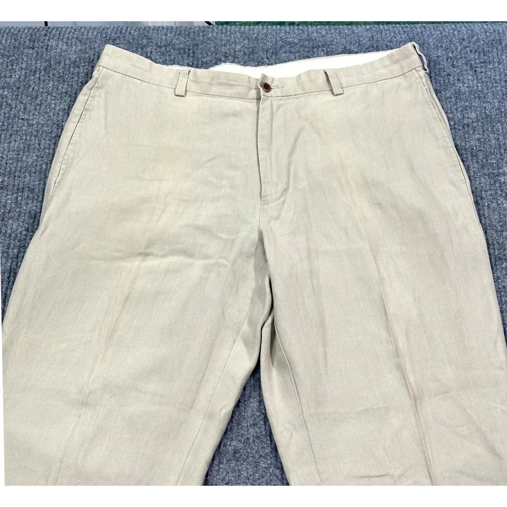 Brooks Brothers Irish Linen Pants Mens 38x30 Beige Khaki Flat Front Trousers